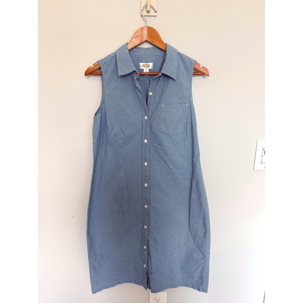 TALBOTS | Shirt Dress Women 10 Blue Gingham Sleeveless Cotton Button Down Preppy